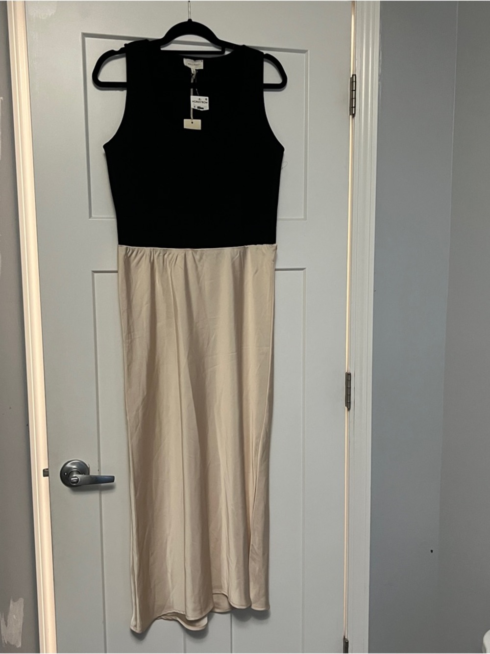 Sleeveless Black & Cream Satin Maxi Dress
